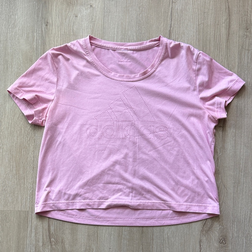 Adidas Women's Light Pink Short Sleeve Cropped Tee